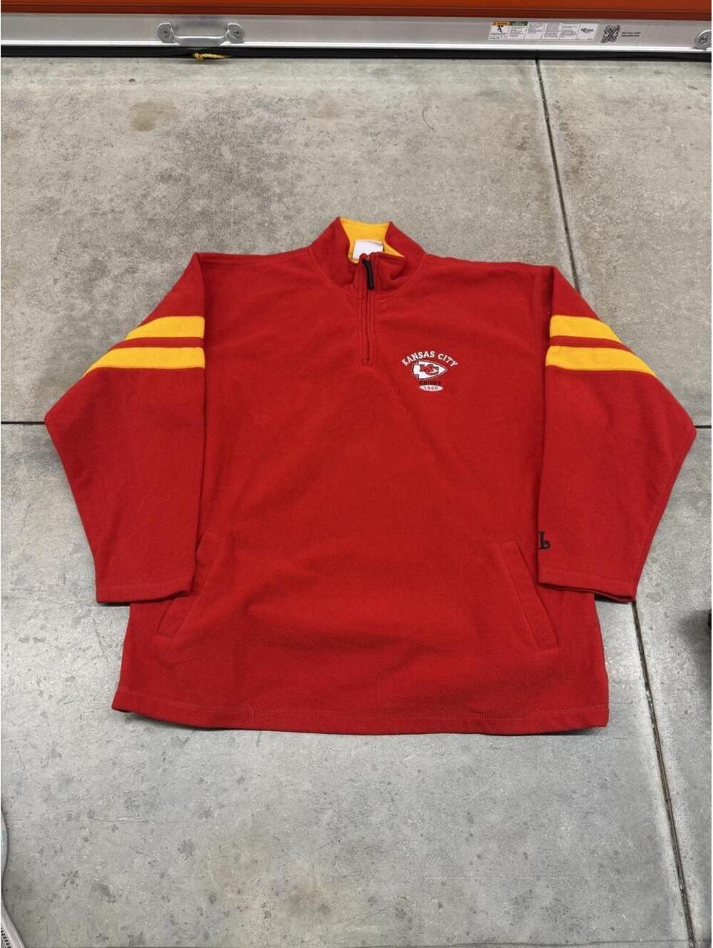 vintage kansas city chiefs red quarter zip fleece jacket size xl